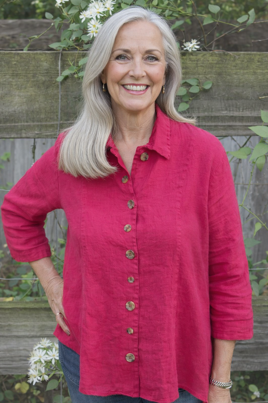 Color Me Cotton Linen Princess Seam Button Shirt in Zinnia