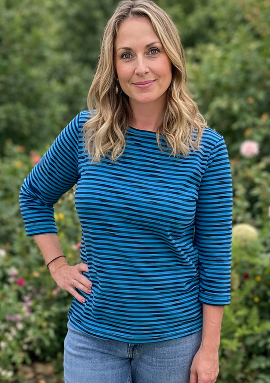 Color Me Cotton Navy Stripe Boatneck Top by CMC Click