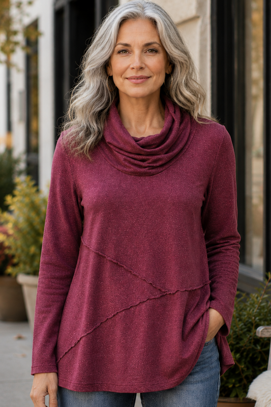 Cotton Lani Jersey Slub Cowl Neck Aline Tunic-Mineral Wash