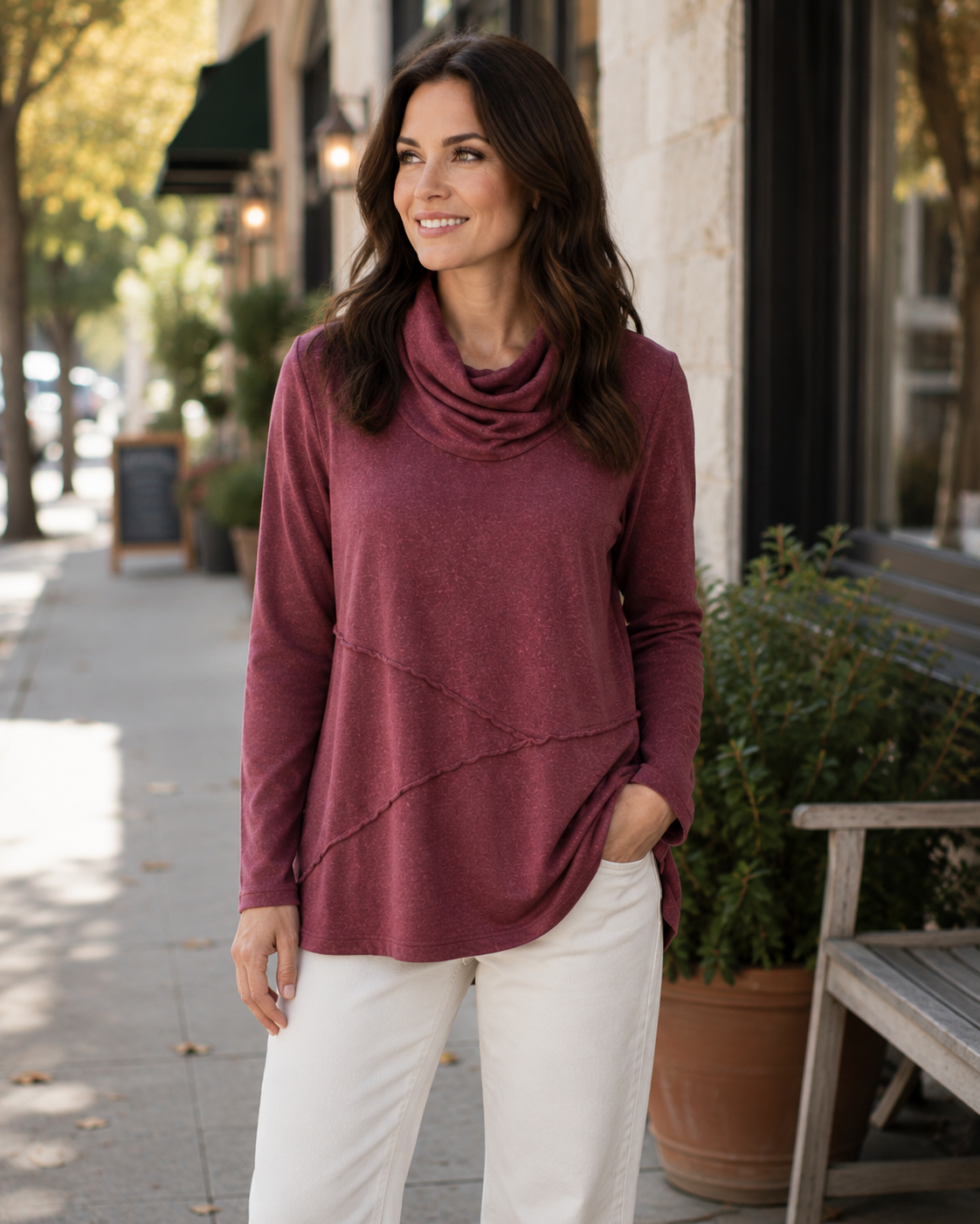 Cotton Lani Jersey Slub Cowl Neck Aline Tunic-Mineral Wash