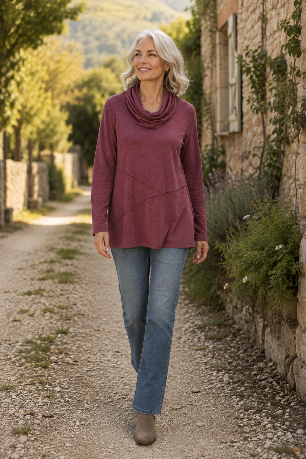 Cotton Lani Jersey Slub Cowl Neck Aline Tunic-Mineral Wash Tunic