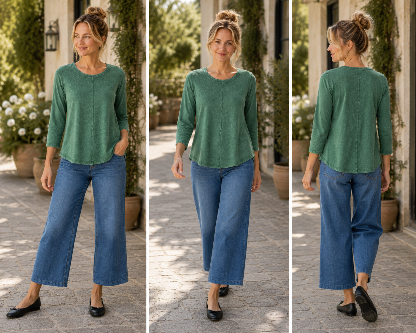 Cotton Lani Jersey Slub Flared Tee in Mineral Wash