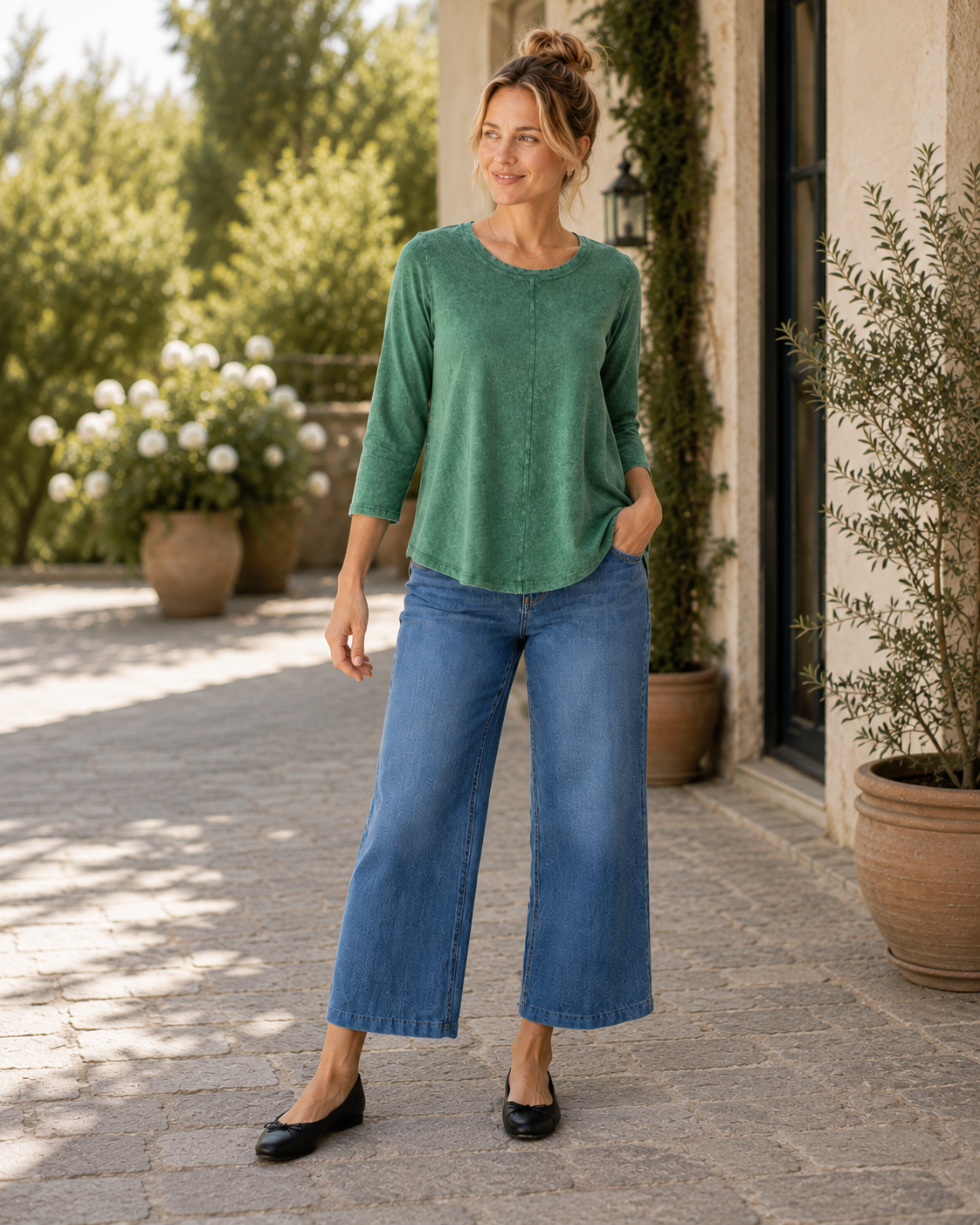 Cotton Lani Jersey Slub Flared Top-Mineral Wash