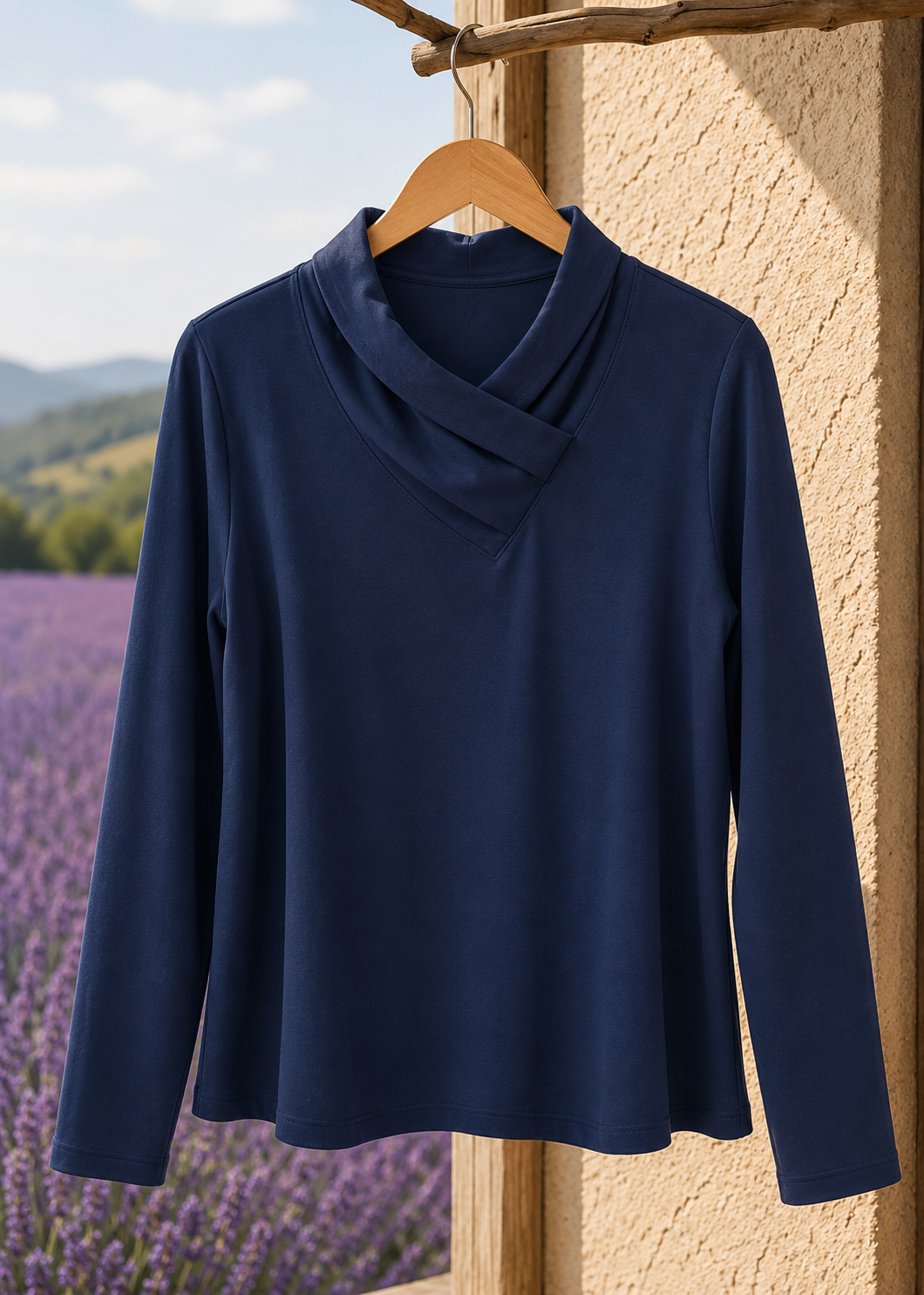 Cotton Lani Jersey Slub Pleat Wrap Neck 