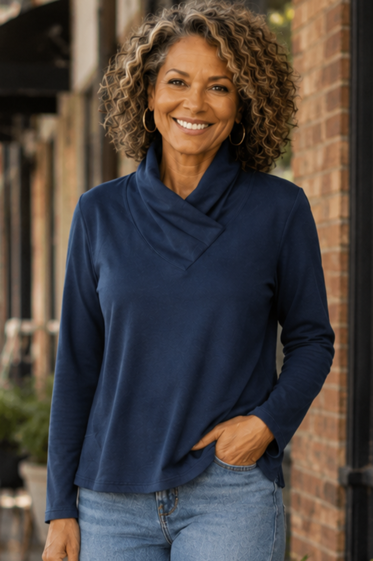 Cotton Lani Jersey Slub Pleat Wrap Neck top