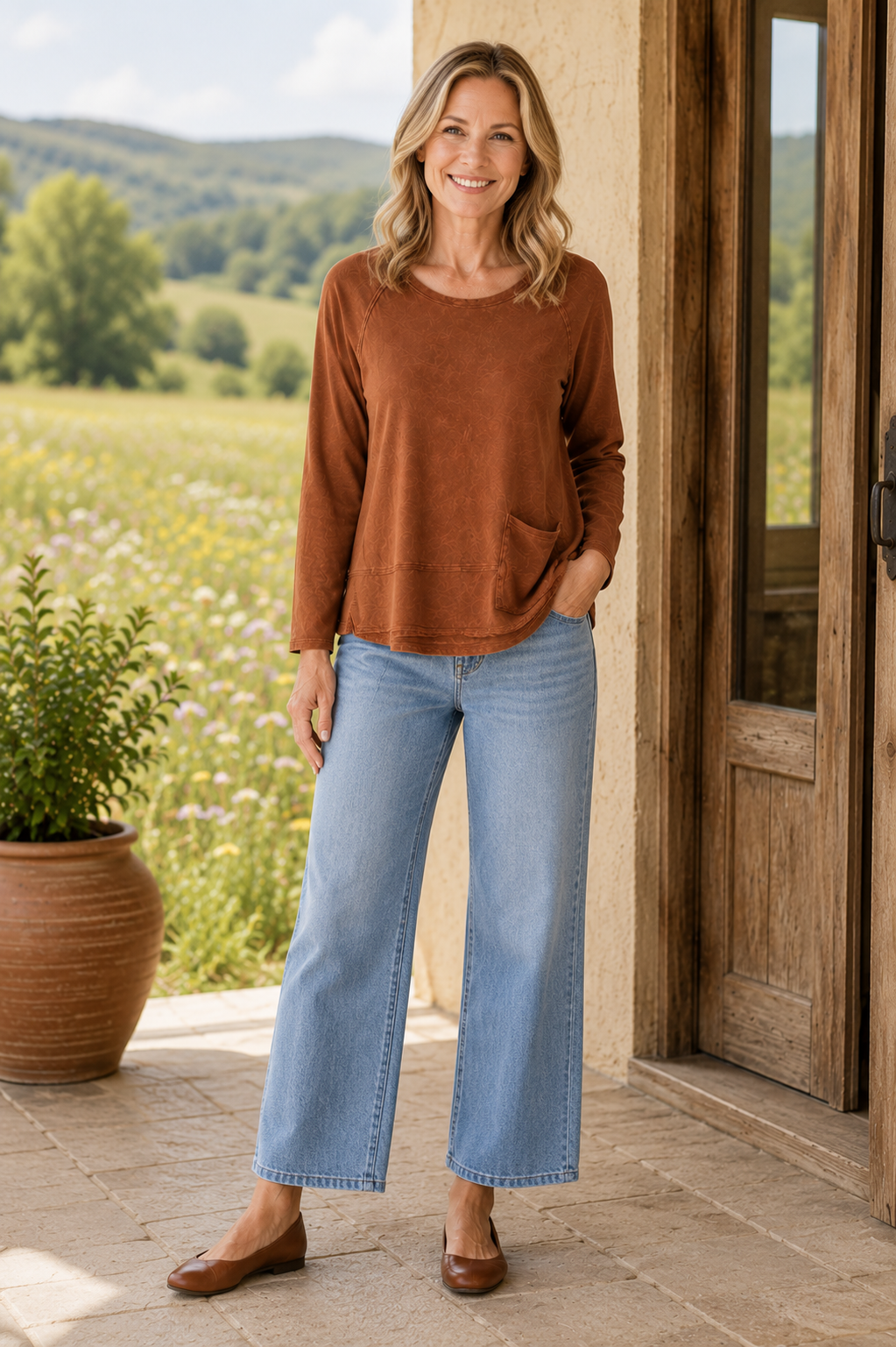 Cotton Lani Raglan Sleeve Pocket Tee