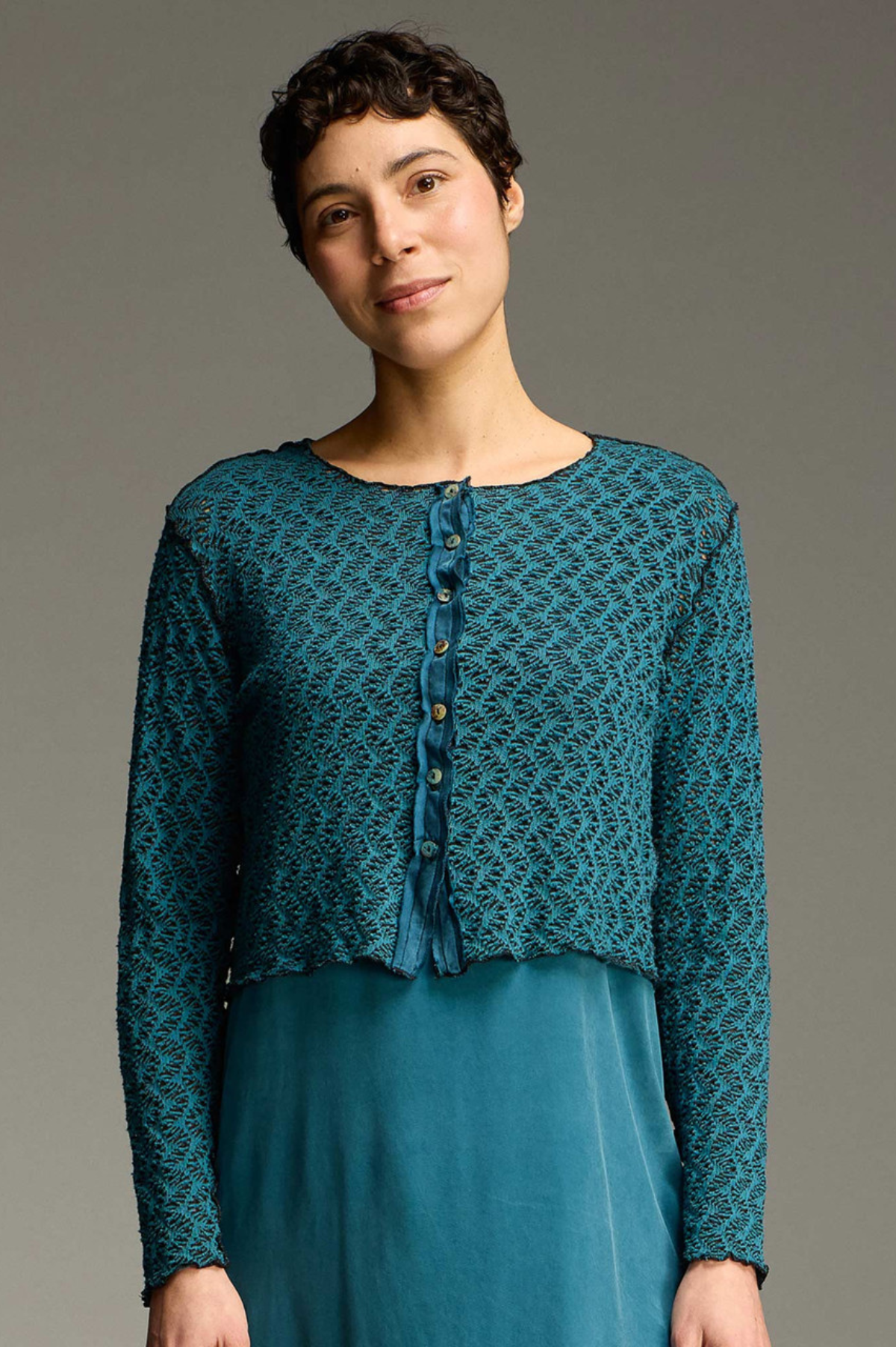 Cut Loose Black/Natural Crochet Crop Cardigan Fall 2026- Special Order - thread to cloth