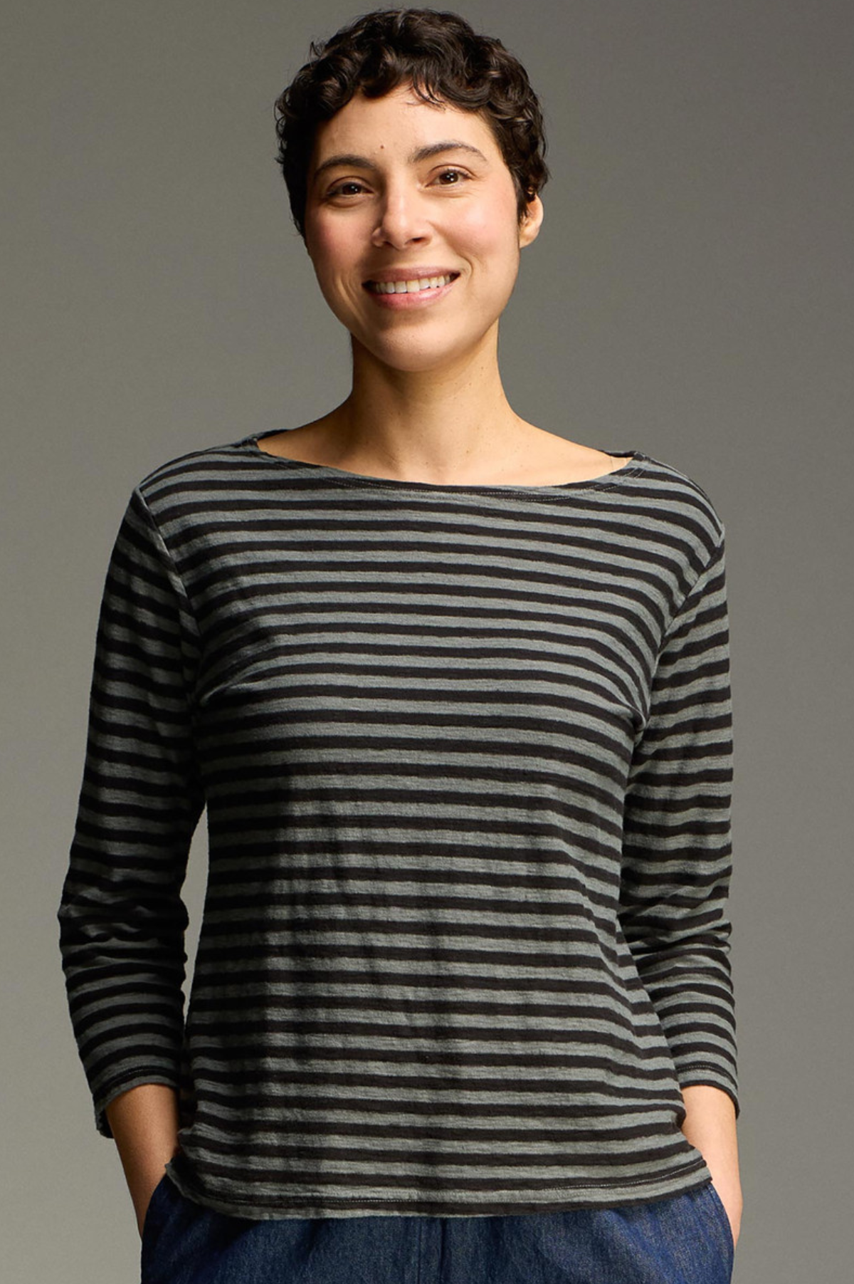 Cut Loose Black Stripe  3/4 Sleeve Boatneck Tee Fall 2026- Special Order - thread to cloth