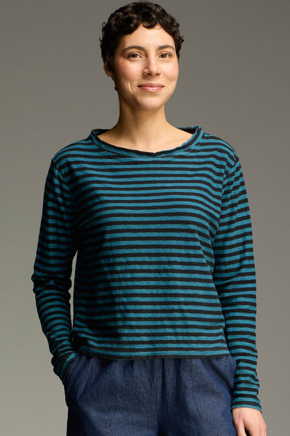 Cut Loose Black Stripe Boxy Mockneck Top Fall 2026- Special Order - thread to cloth