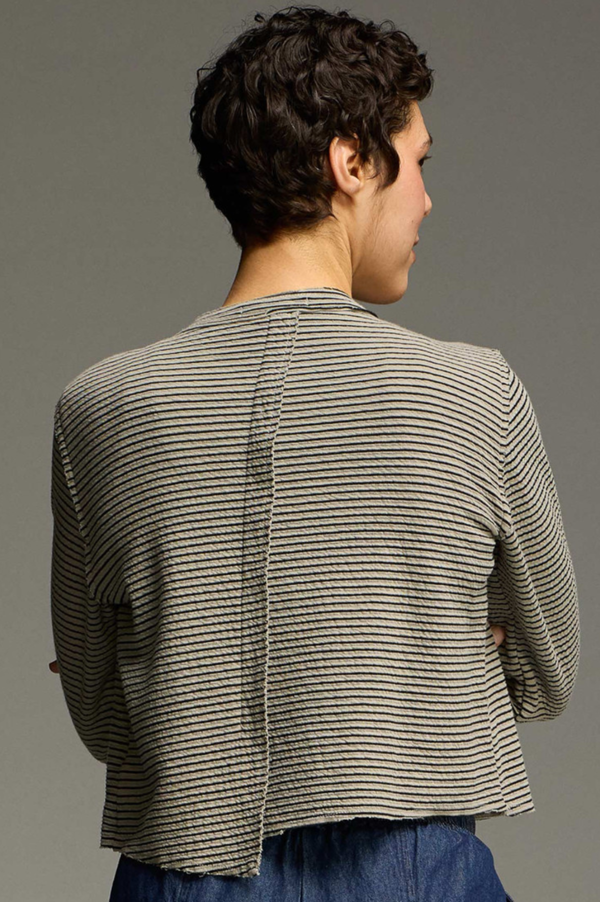 Cut Loose Black Stripe Doublecloth Crop Asym Cardigan Fall 2026- Special Order