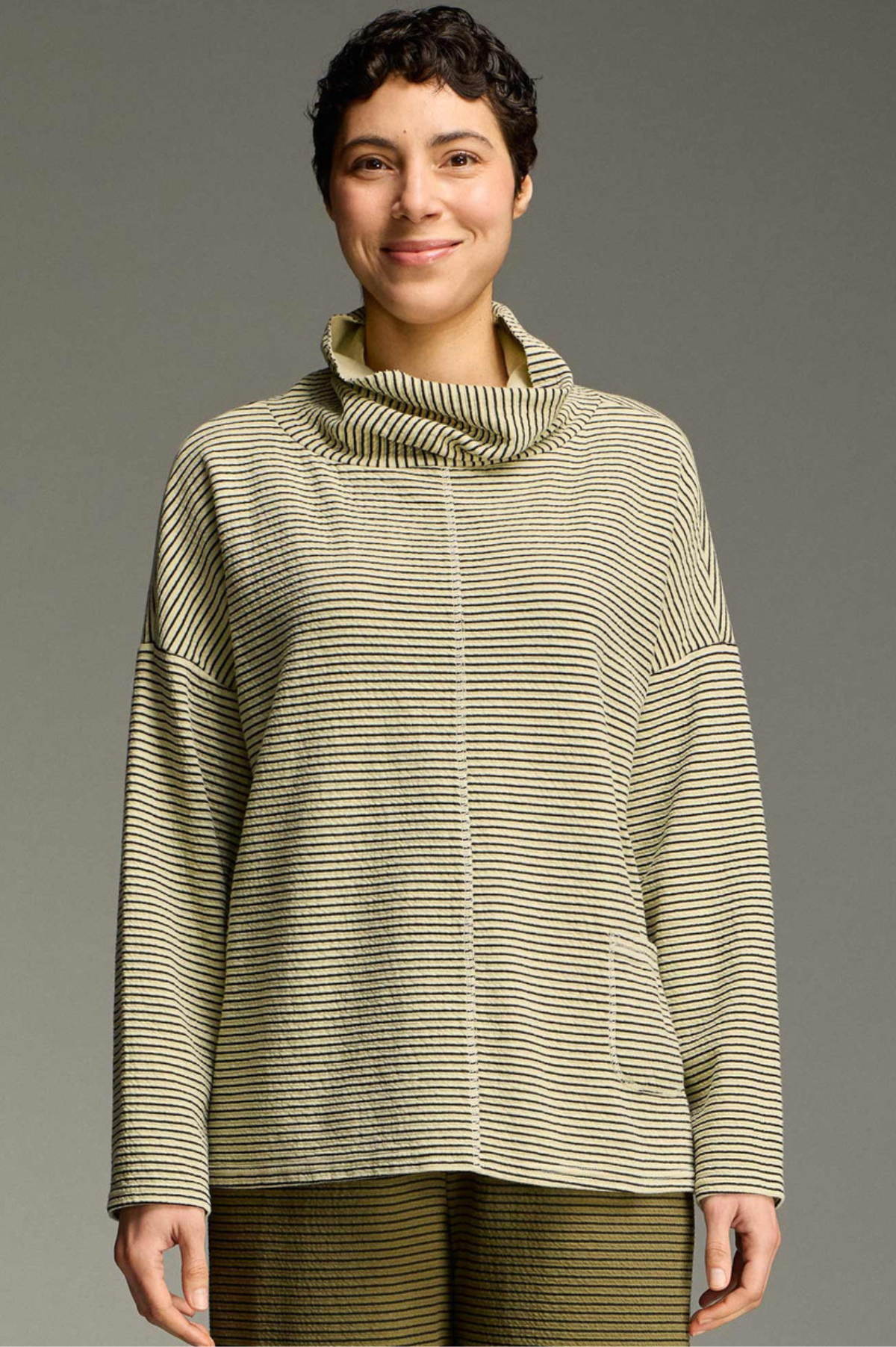 Cut Loose Black Stripe Doublecloth Funnel Pullover Fall 2026- Special Order