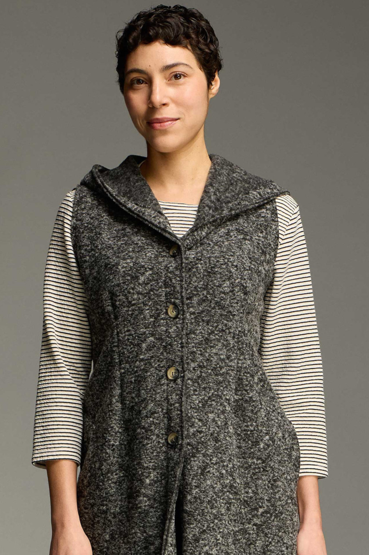 Cut Loose Black Stripe Doublecloth Side Vent Crew Top Fall 2026- Special Order
