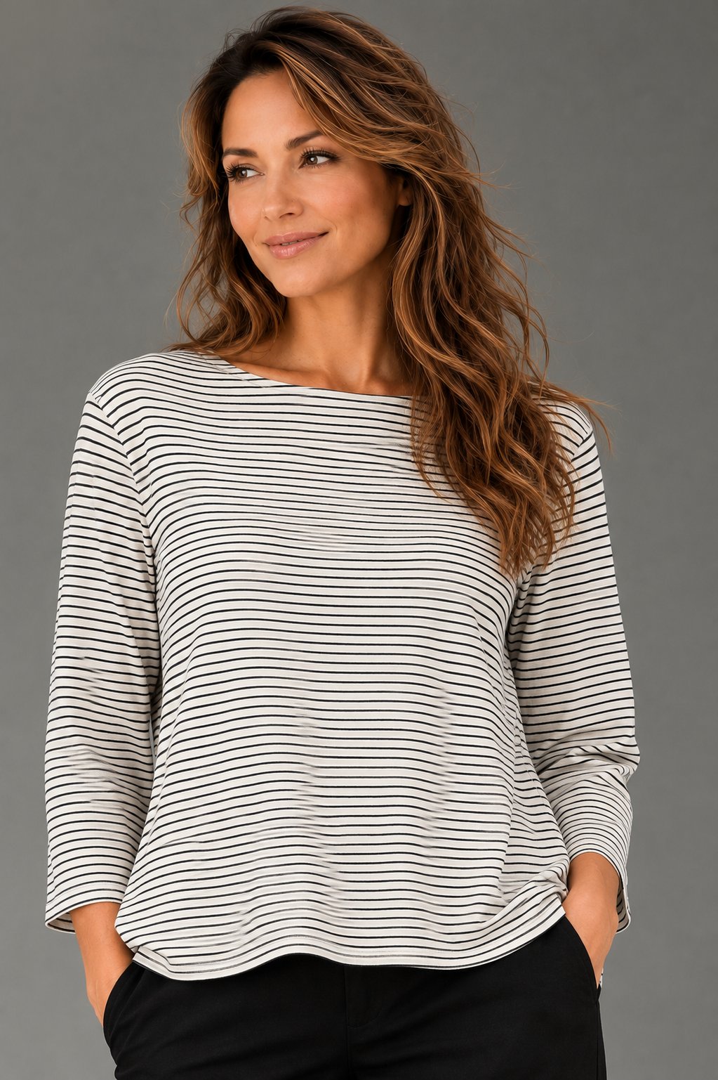 Cut Loose Black Stripe Doublecloth Side Vent Crew Top Fall 2026- Special Order