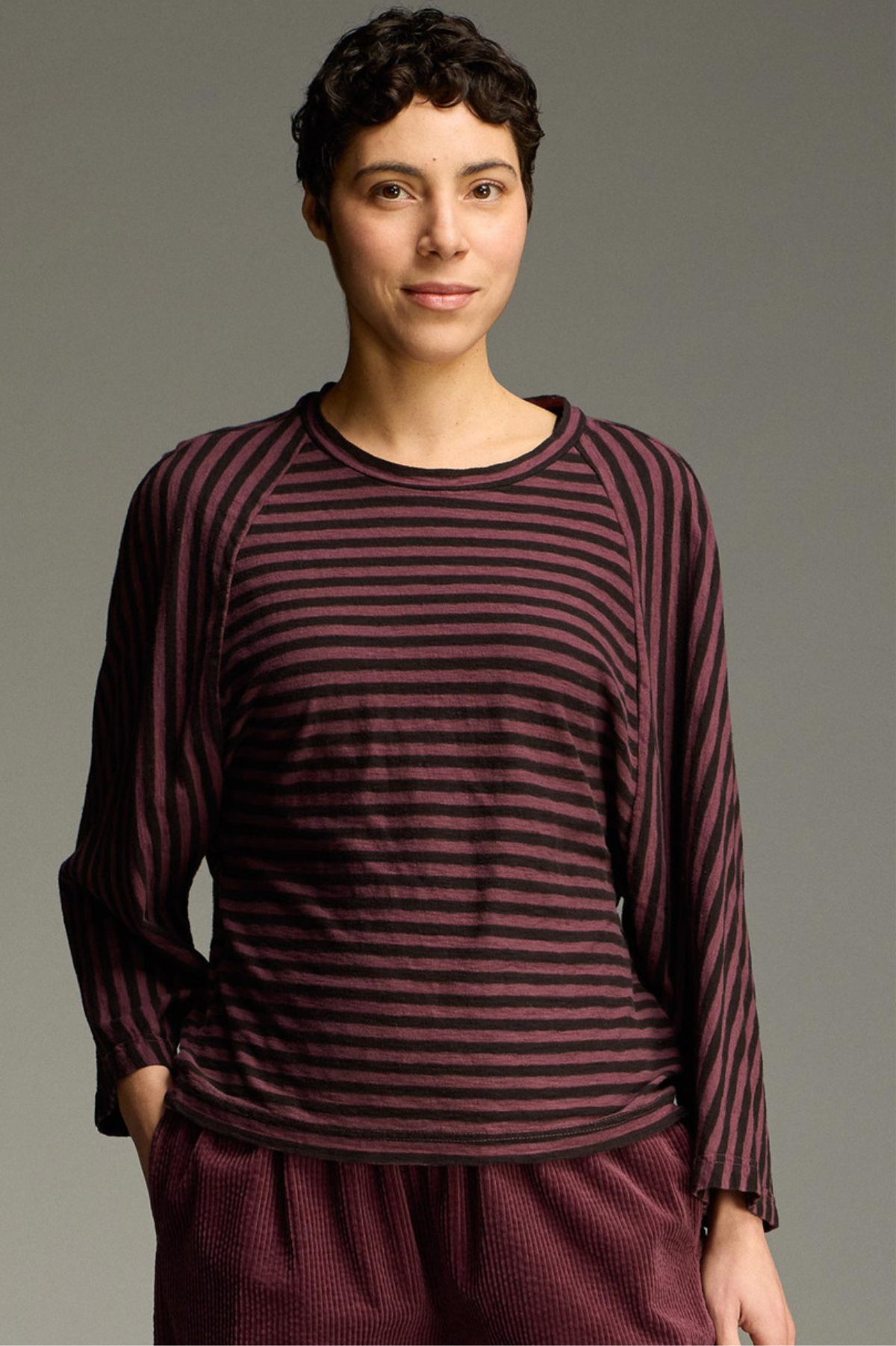 Cut Loose Black Stripe Slouchy Raglan Tee Fall 2026- Special Order - thread to cloth