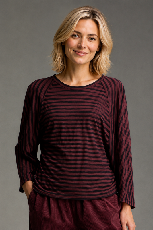 Cut Loose Black Stripe Slouchy Raglan Tee Fall 2026- Special Order - thread to cloth