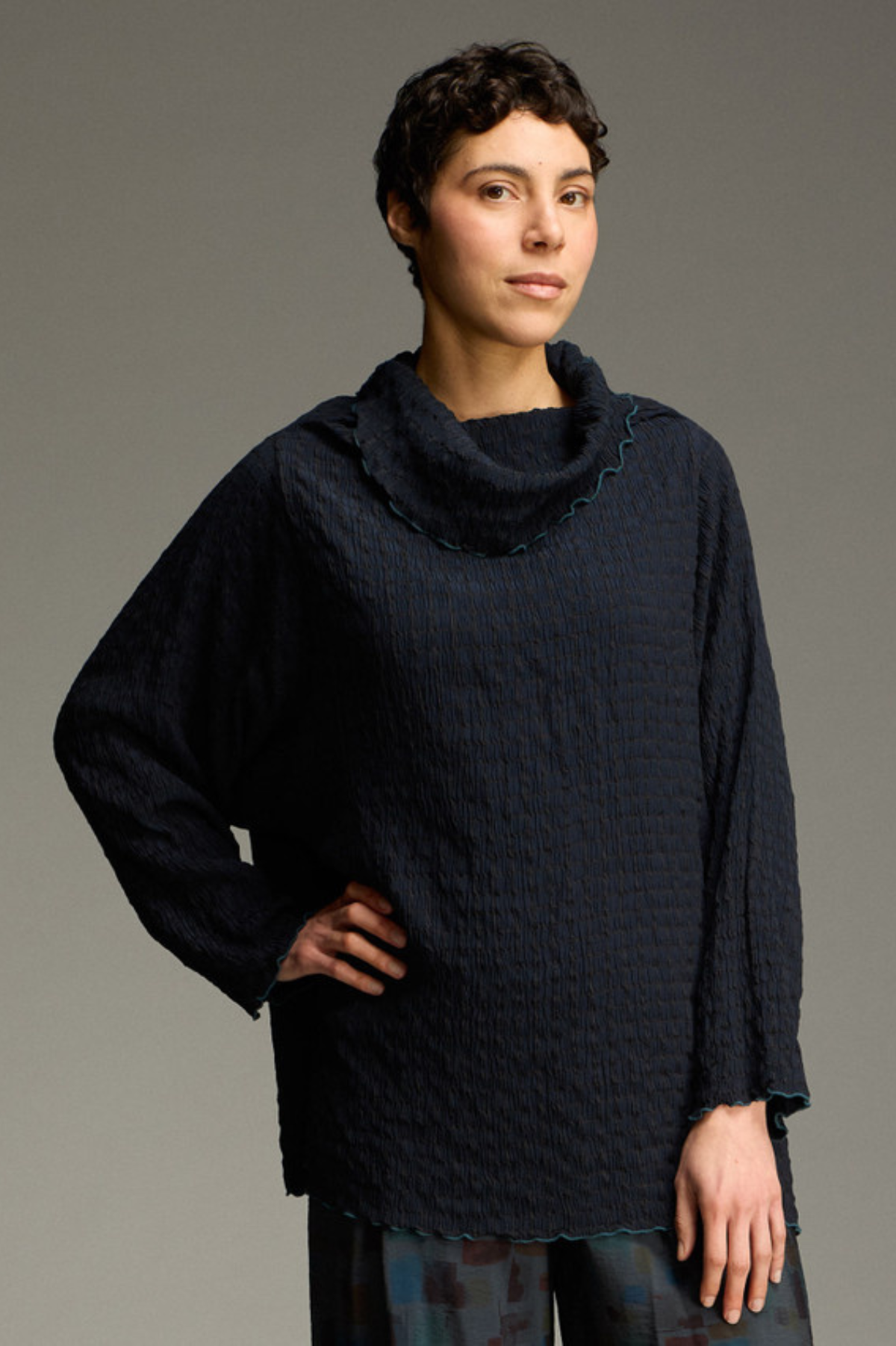 Cut Loose Black/White Crinkle Plaid One Size Cowl Top Fall 2026- Special Order
