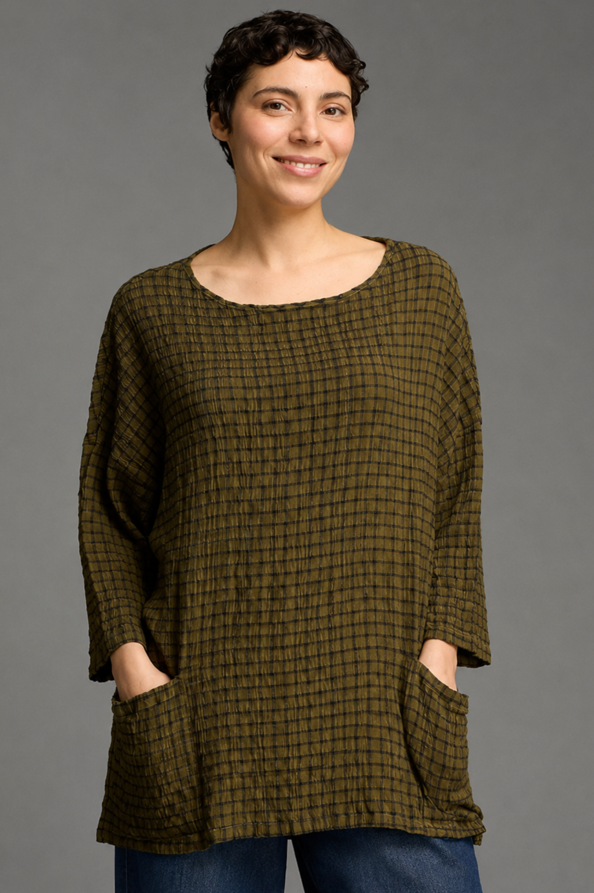 Cut Loose Black/White Crinkle Plaid One Size Pullover Top Fall 2026- Special Order