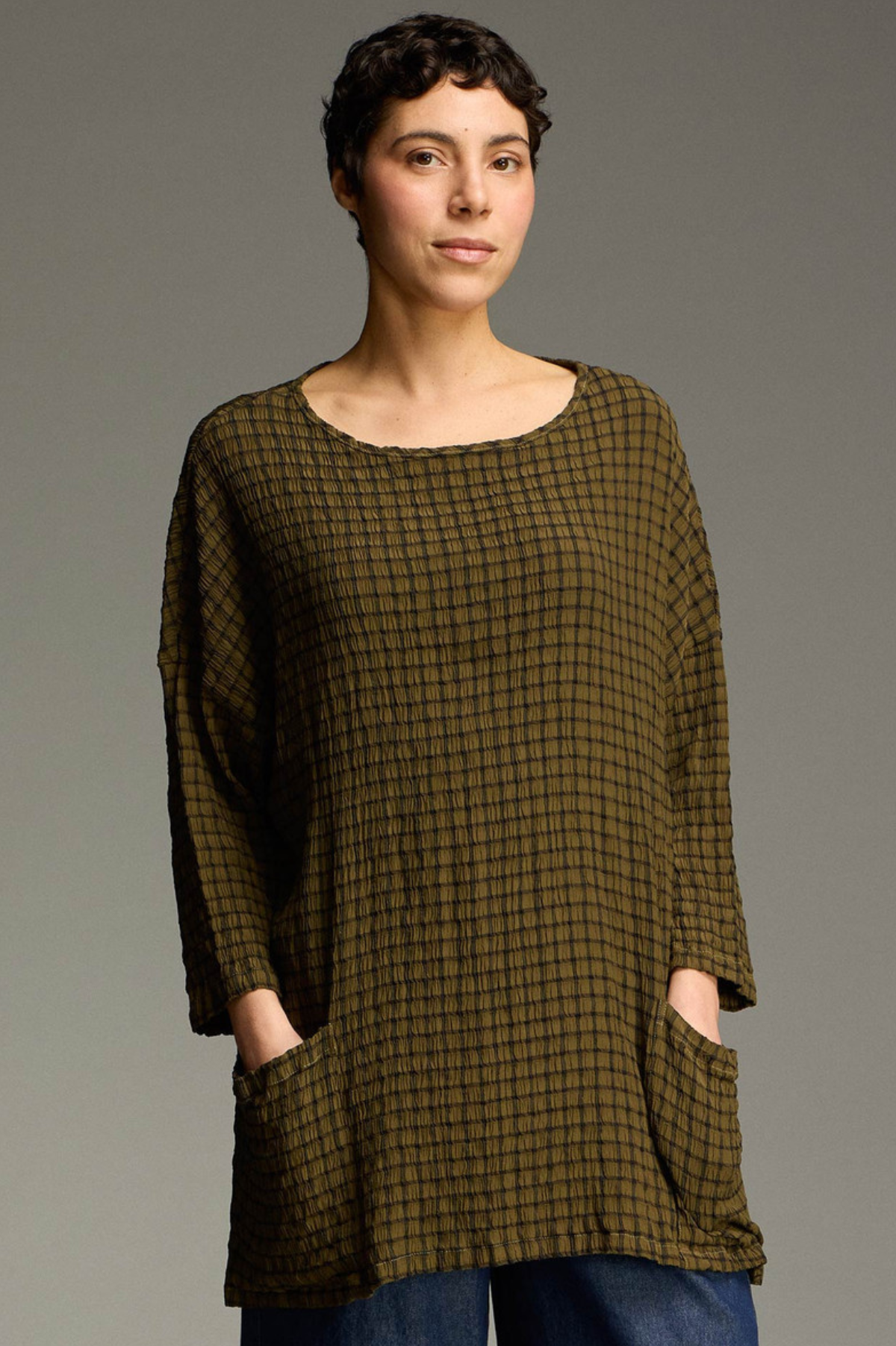 Cut Loose Black/White Crinkle Plaid One Size Pullover Top Fall 2026- Special Order