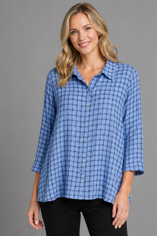 Cut Loose Black/White Crinkle Plaid Swing Shirt Top Fall 2026- Special Order