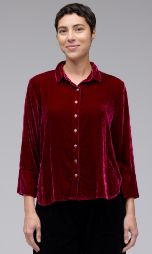 Cut Loose Clothing Velvet Crop Easy Shirt Fall 2025-Special order in Rhubarb
