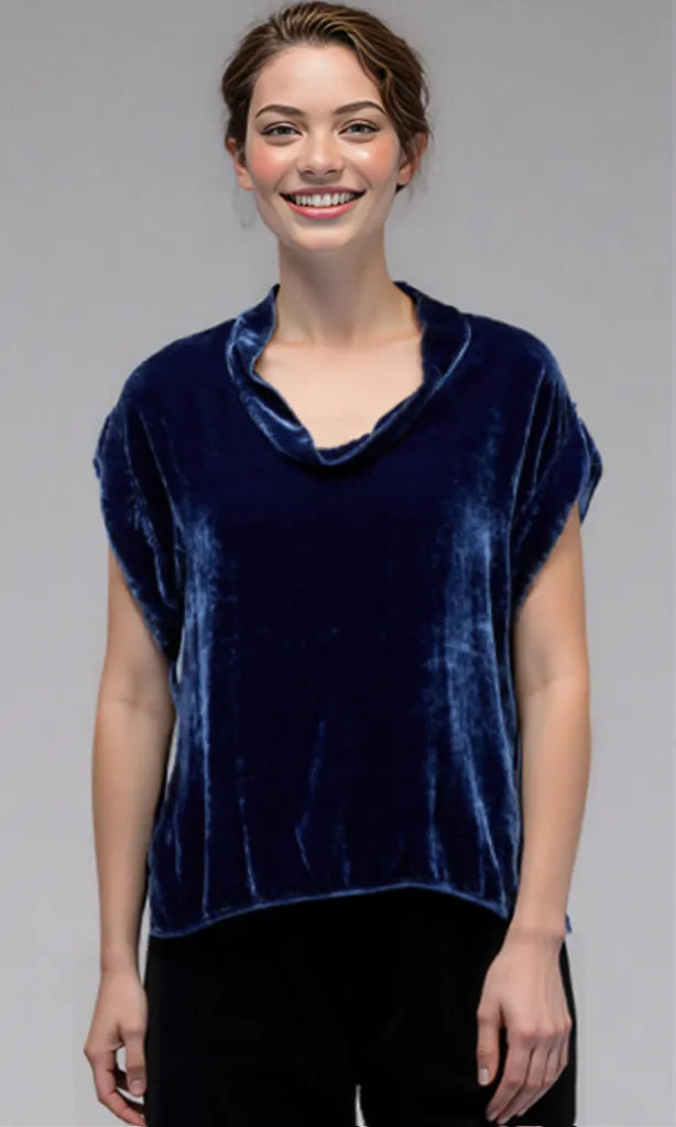 Cut Loose Clothing Velvet Short Sleeve Cowl Top Fall for women