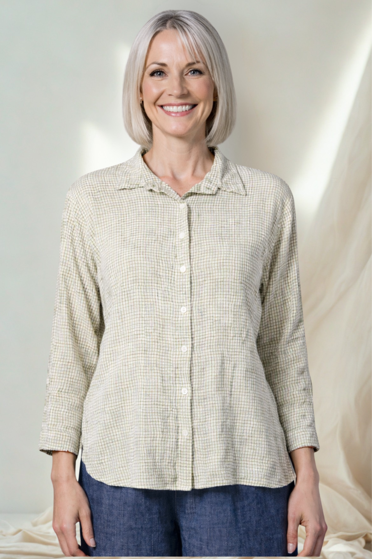 Cut Loose Crinkle Check Crop Easy Shirt Spring