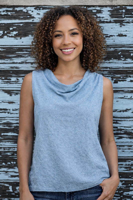 Cut Loose Crosshatch Linen Cotton Draped Neck Top Spring 2026- Special Order