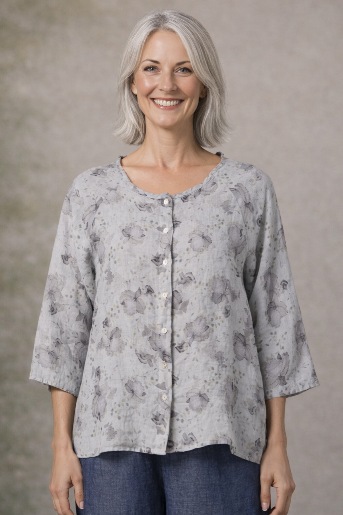 Cut Loose Leoni Floral Print Collarless Shirt Spring 2026- Special Order