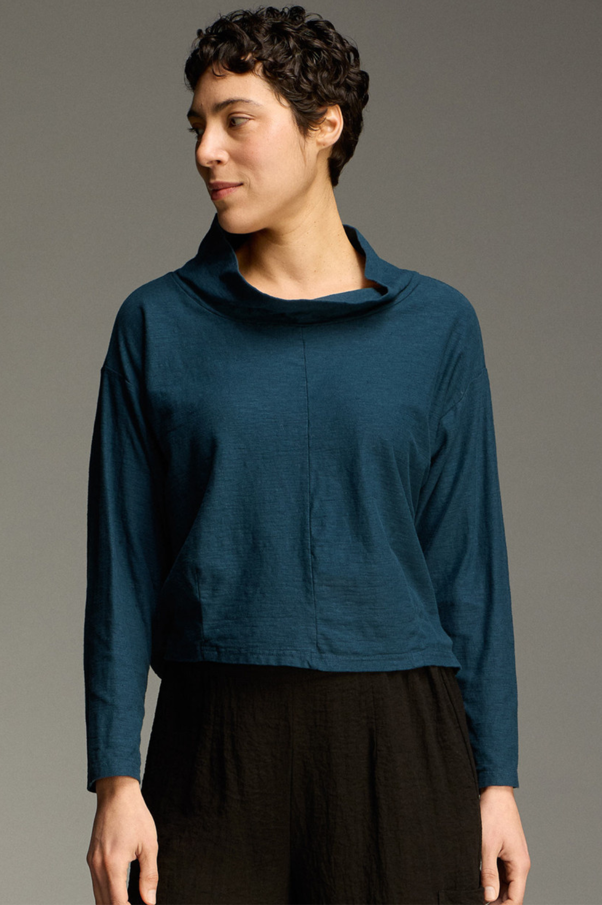 Cut Loose Linen Cotton Jersey Boxy Long Sleeve Cowl Top Fall 2026- Special Order - thread to cloth