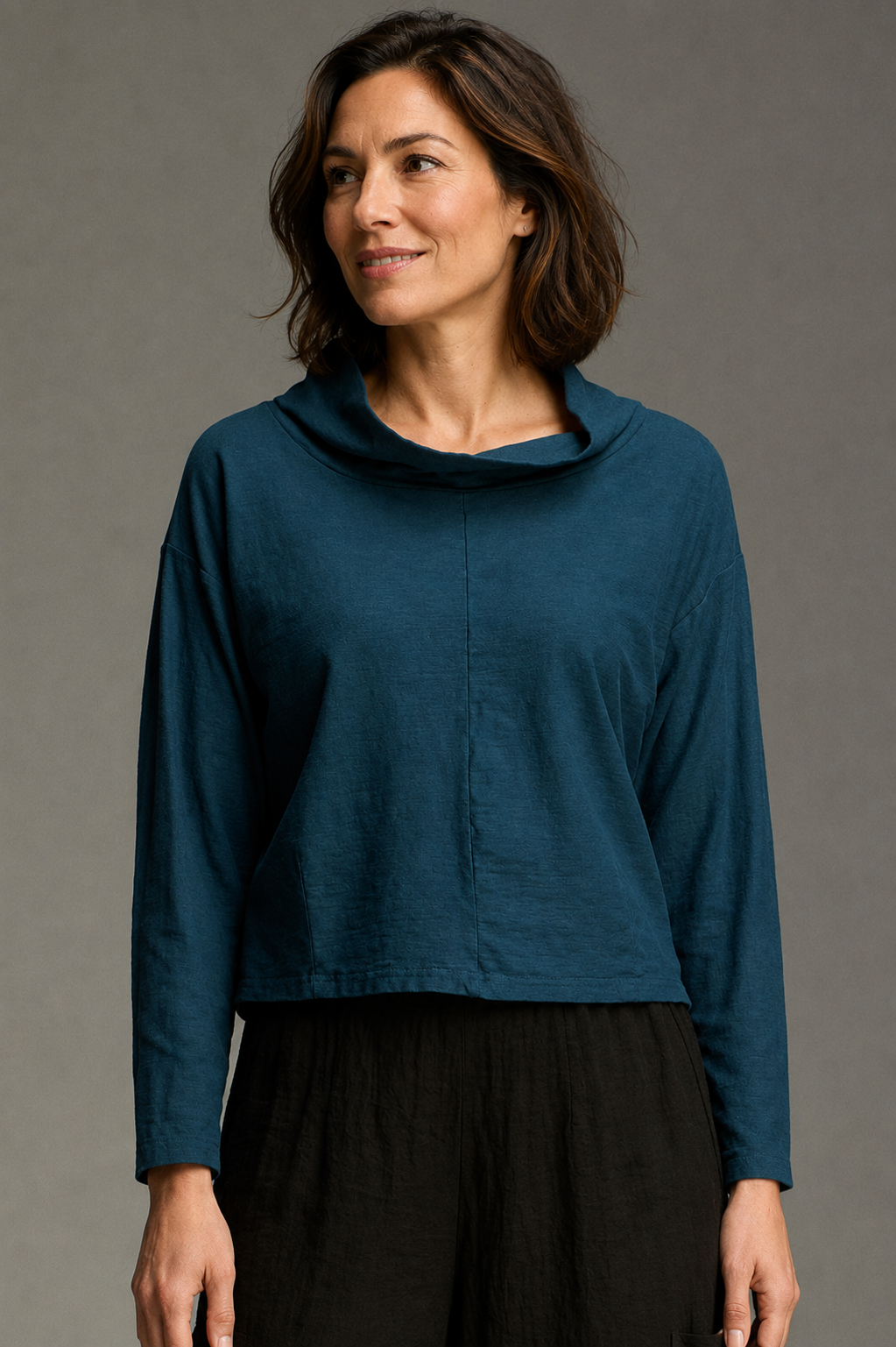 Cut Loose Linen Cotton Jersey Boxy Long Sleeve Cowl Top Fall 2026- Special Order - thread to cloth