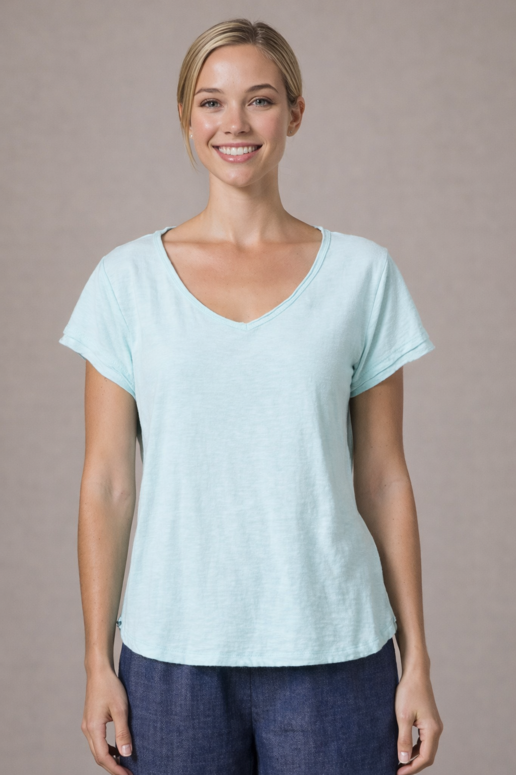 Cut Loose Linen Cotton Jersey Raw Edge V-Neck Top Spring 2026- Special Order