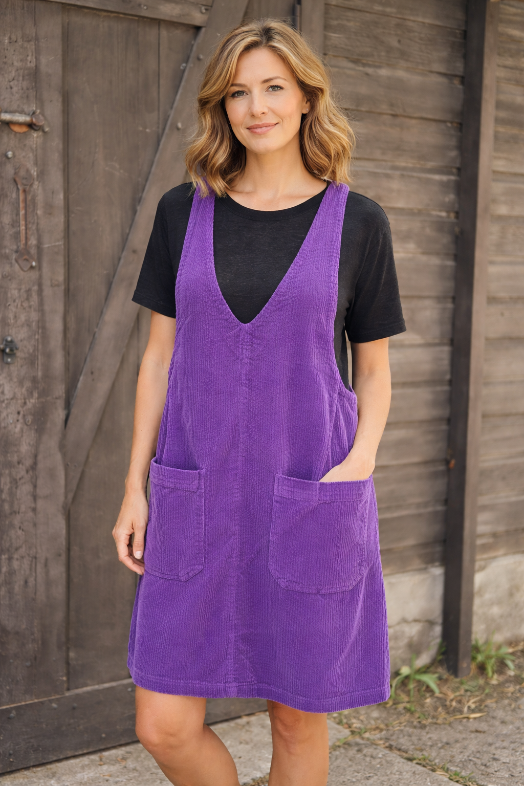 Cut Loose Lux Cord Dress Overalls-Mulberry