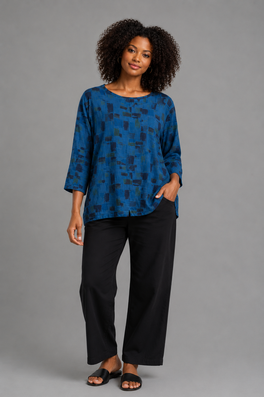 Cut Loose Sea Glass Rayon 3/4 Split Back Top Fall