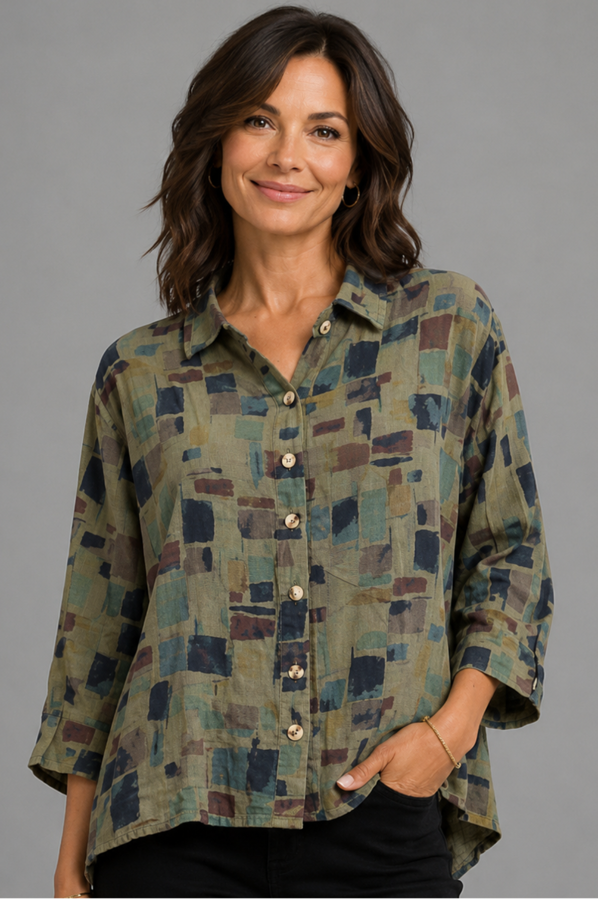 Cut Loose Sea Glass Rayon Crop Easy Shirt Top Fall 2026- Special Order