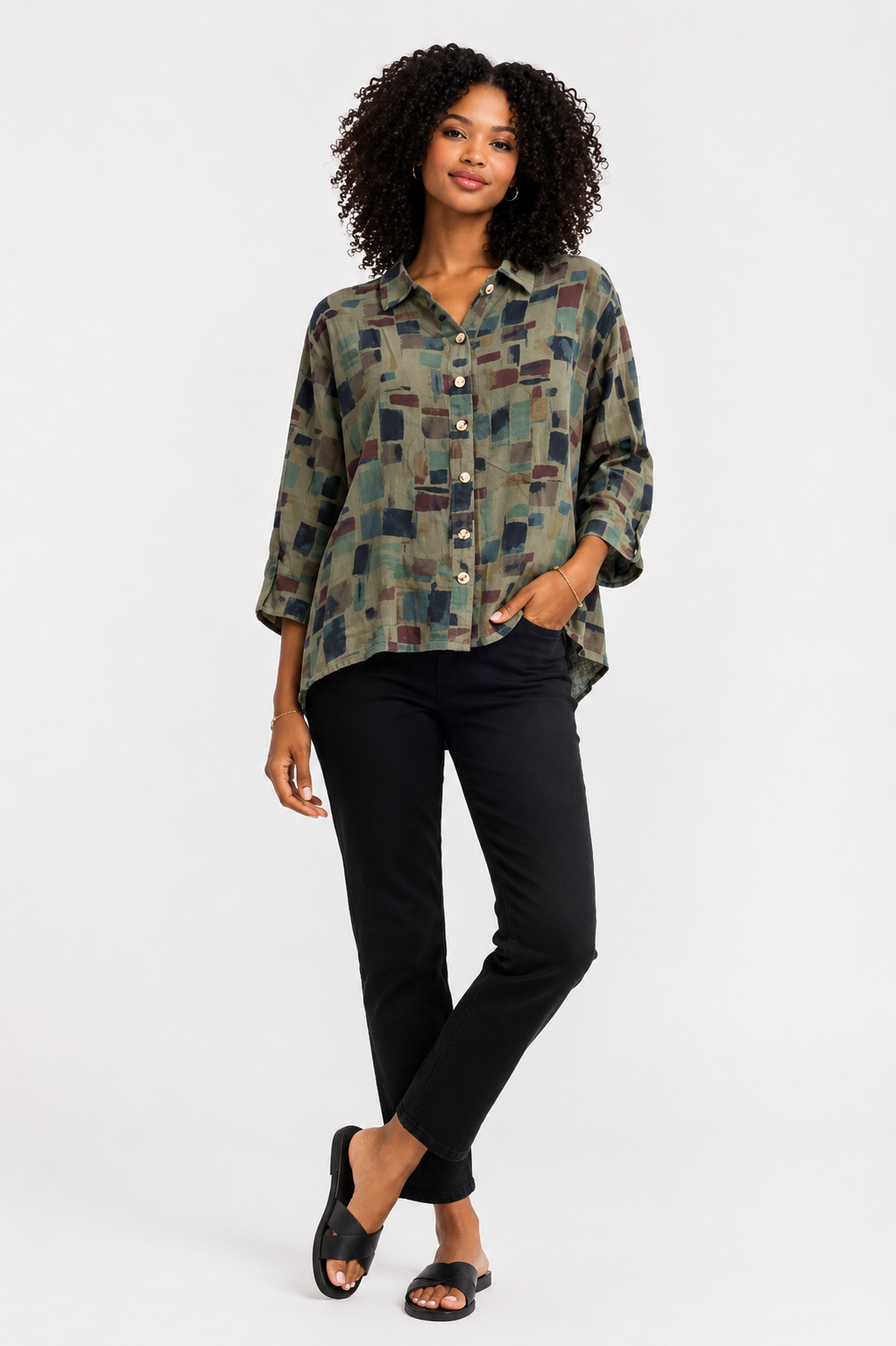 Cut Loose Sea Glass Rayon Crop Easy Shirt Top Fall 2026- Special Order