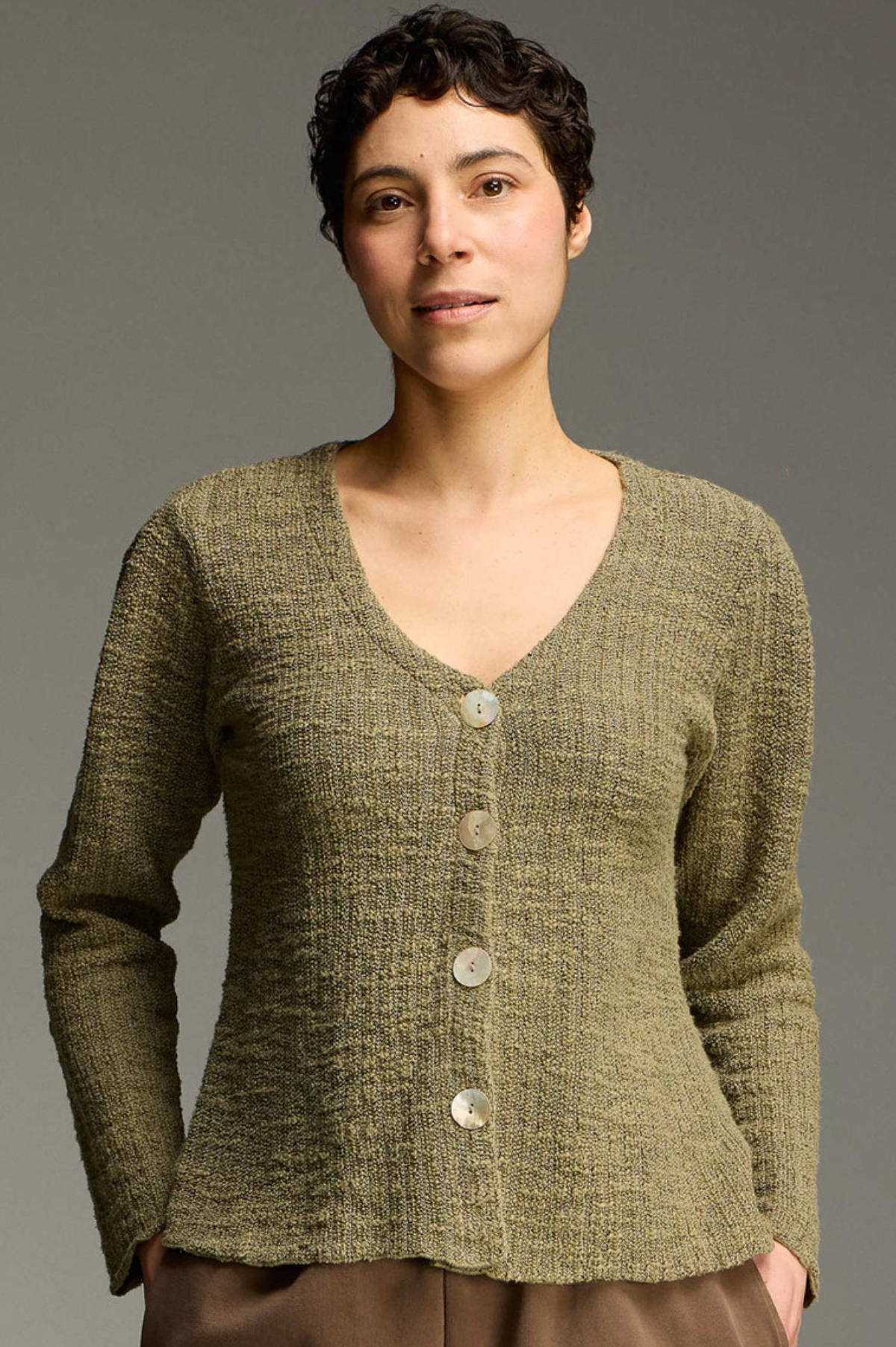 Cut Loose Texture Sweater Puff Sleeve Cardigan Fall 