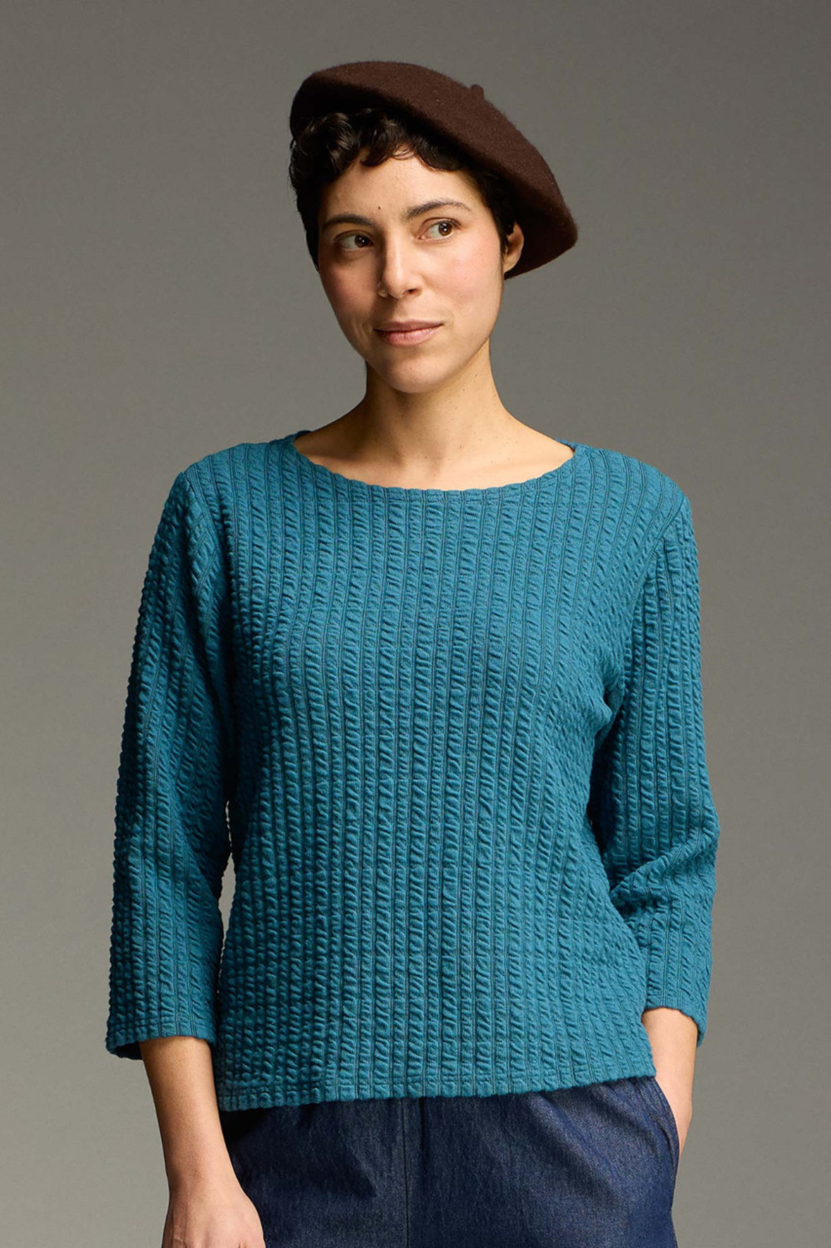 Cut Loose Textured Stripe  3/4 Sleeve Boatneck Tee Fall 2026- Special Order - thread to cloth