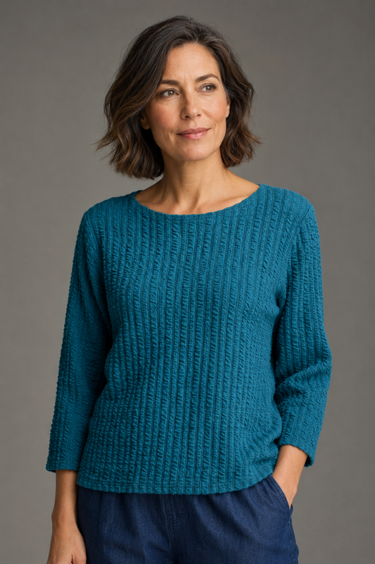 Cut Loose Textured Stripe  3/4 Sleeve Boatneck Tee Fall 2026- Special Order - thread to cloth