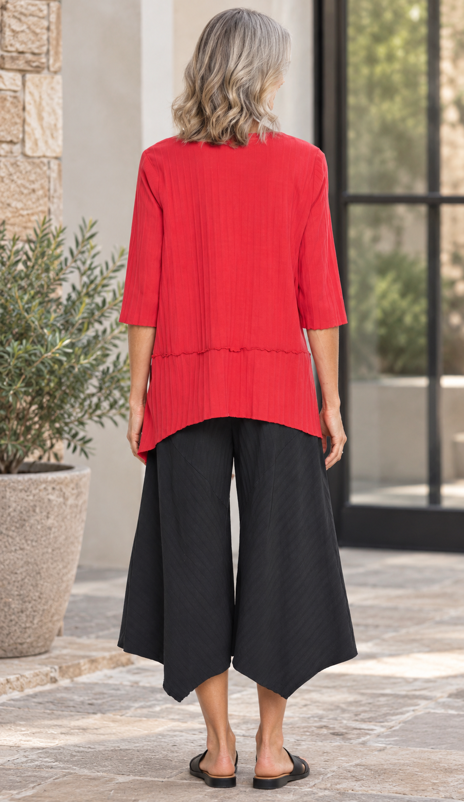 Focus Fashions Ribbed Cotton Pocket Tunic-True Red