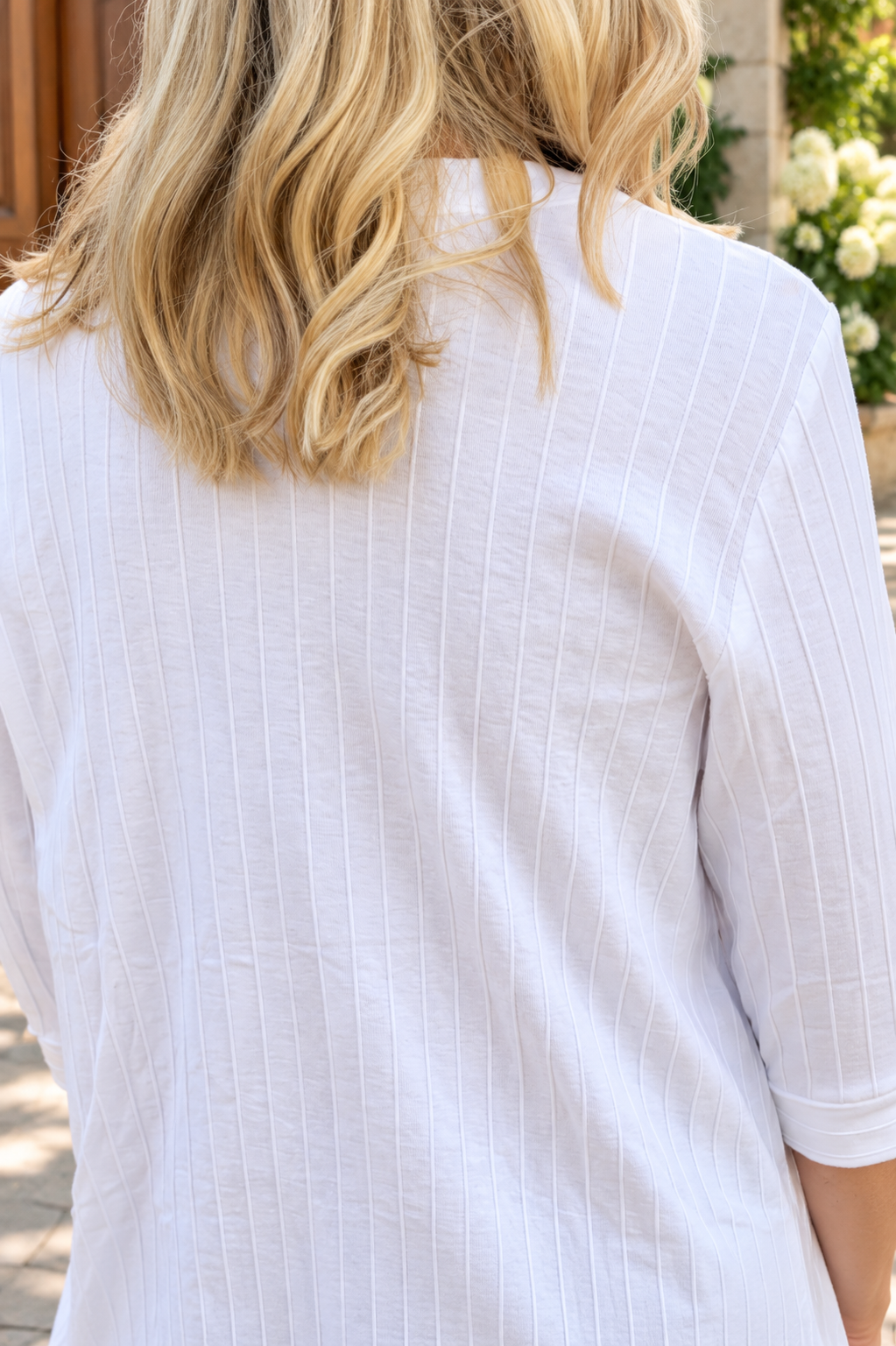 Focus Fashions Ribbed Cotton Two Pocket Tunic-White