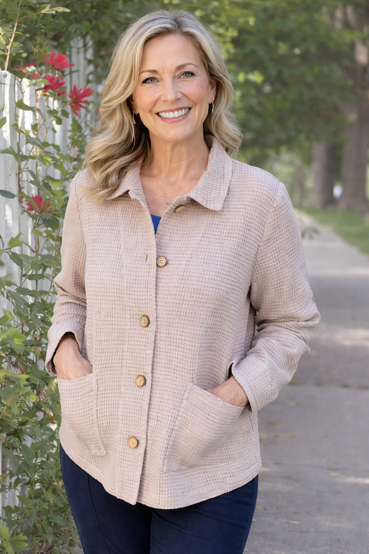 Focus Waffle Weave Jacket-Flax