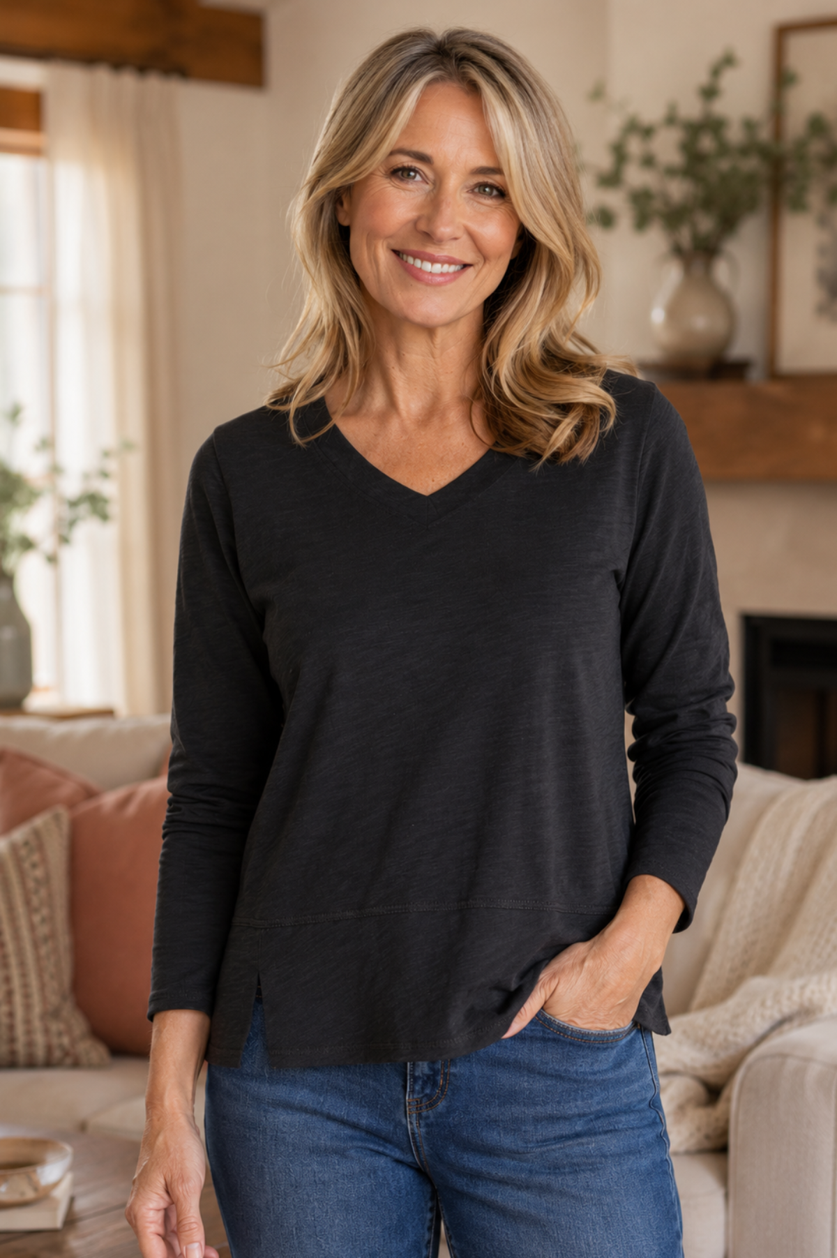 Habitat Clothing Cotton Pebble Seamed Long Sleeve Tee