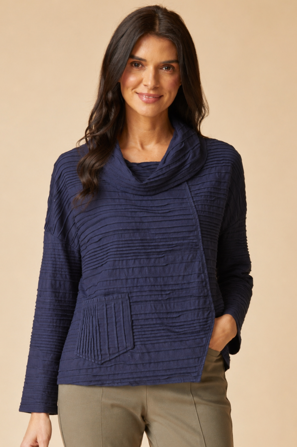 Habitat Clothing Ribble Effect Perfect Cowl Pullover-Navy