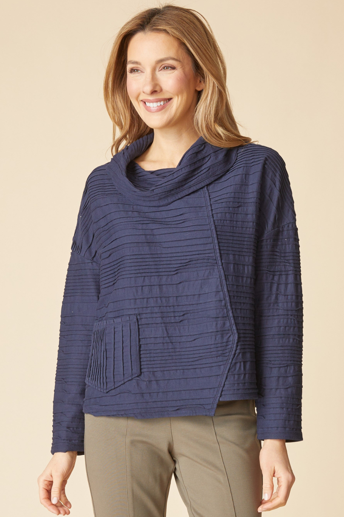 Habitat Clothing Ribble Effect Perfect Cowl Pullover-Navy
