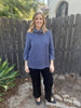 High Cowl Neck Waffle Weave Tunic-Indigo