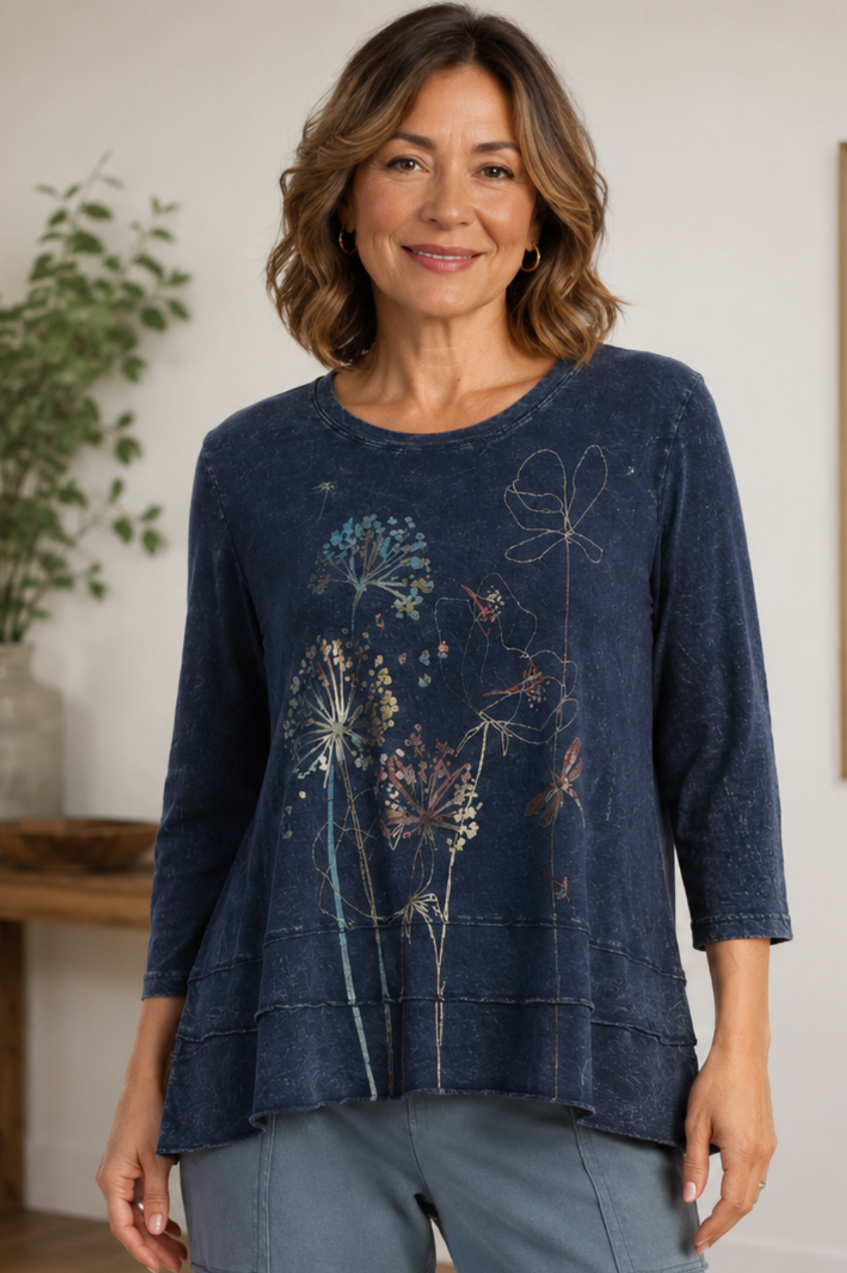 Jess & Jane Mineral Washed Cotton Slub Layered Tunic-Den Vignette