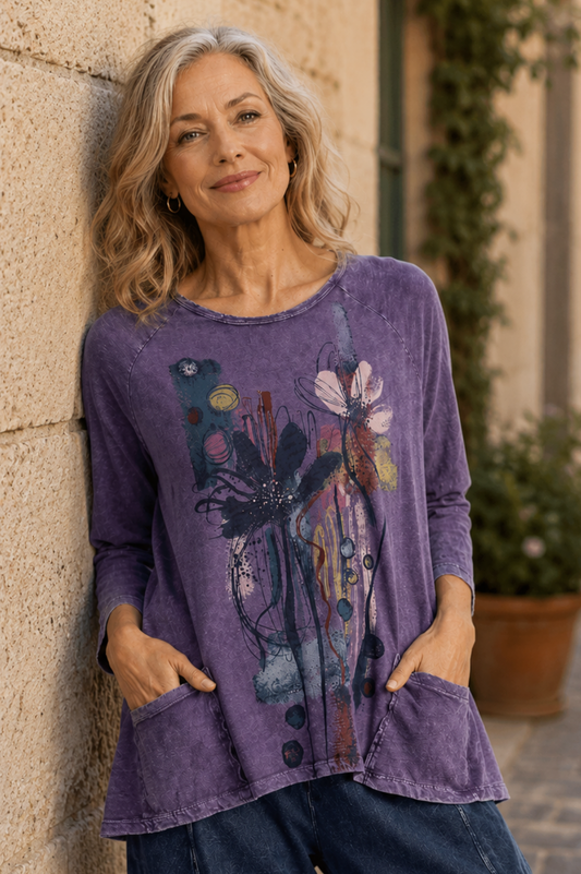 Jess & Jane Mineral Washed Cotton Slub Patch Pocket Tunic-Lillian