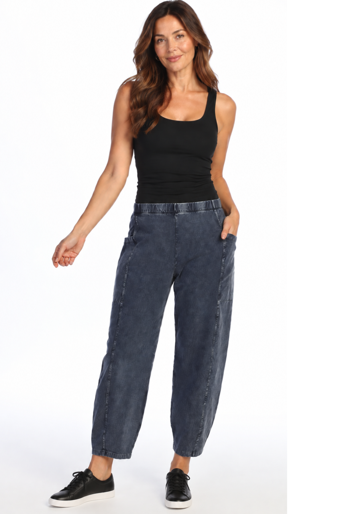 Jess & Jane Mineral Washed Cotton Spandes lantern Pants w/Side Seam full length
