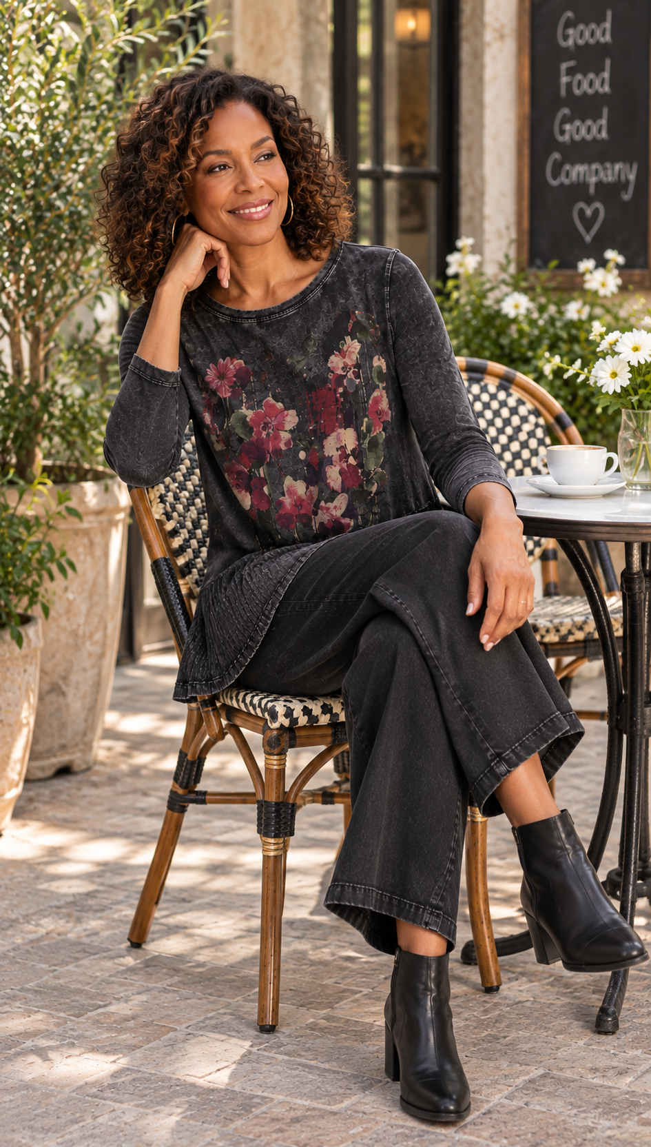Jess & Jane Mineral Washed Cotton Tunic Wavy Patch Pockets-Vintage Kira