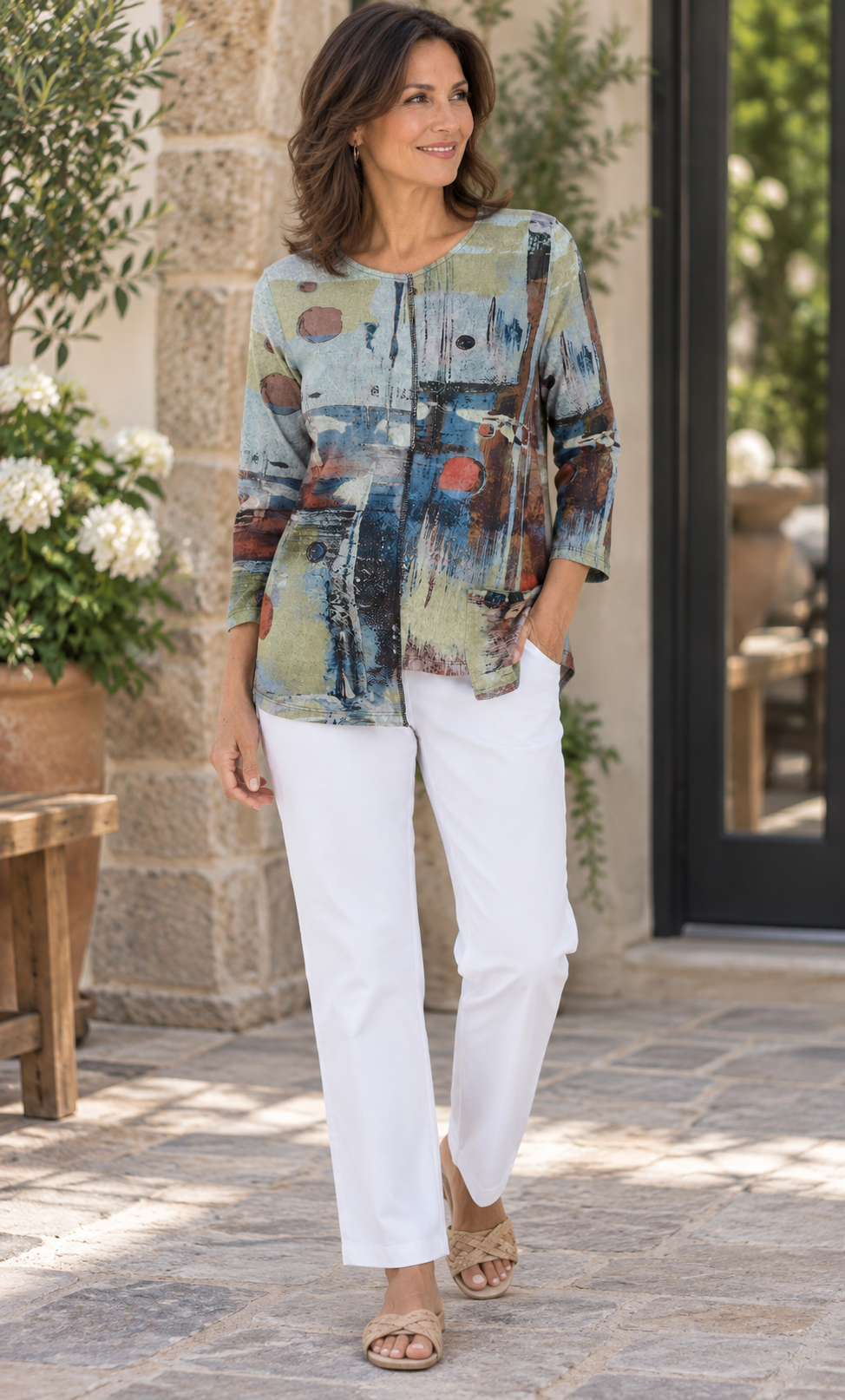 Jess & Jane Prisma Cozy Asymmetrical Hem Pocket Top back full view